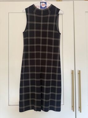 Ann Taylor Navy Midi Dress with White Windowpane